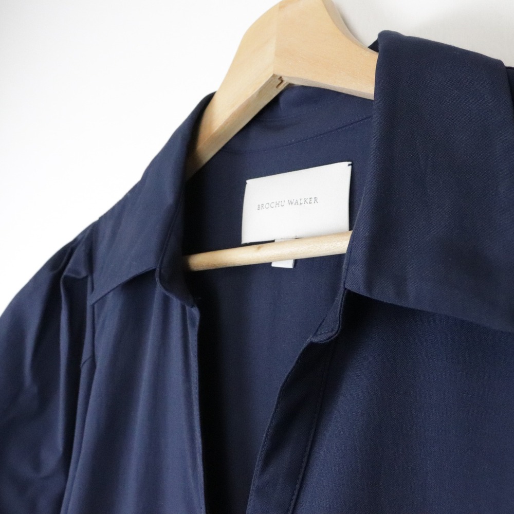 Brochu Walker The Havana Dress Puff Sleeve Tiered Poplin Midi Dress Large Navy - Picture 4 of 10